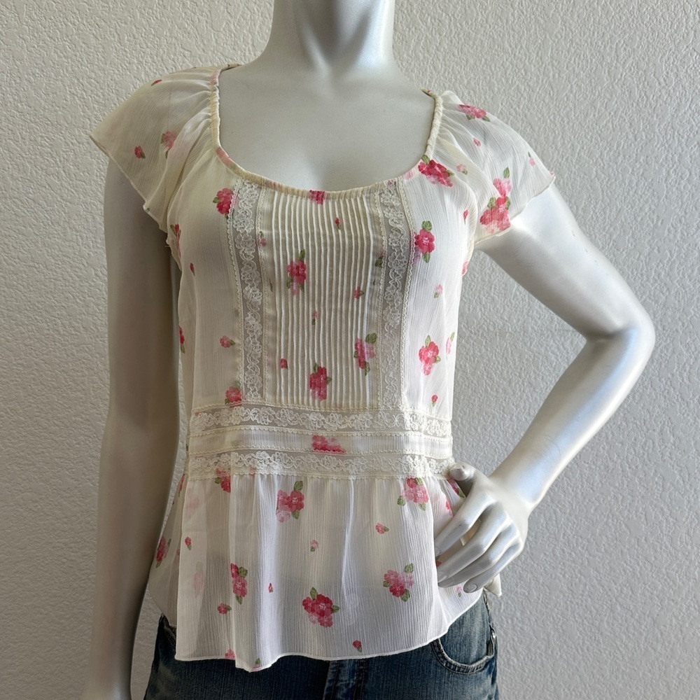 Y2K Abercrombie & Fitch Floral Lace Sheer Blouse